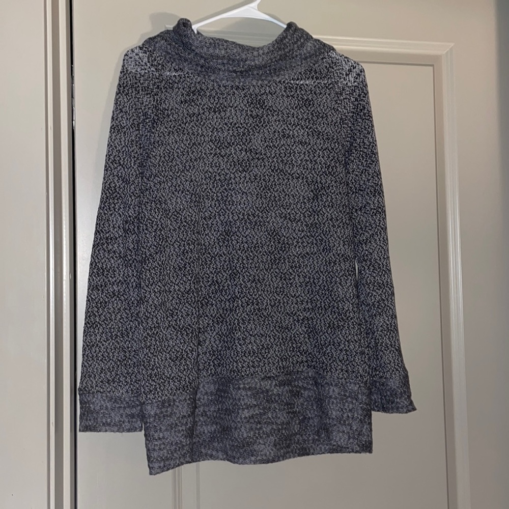 Loft lounge sweater with turtleneck, black and white stitching, size medium